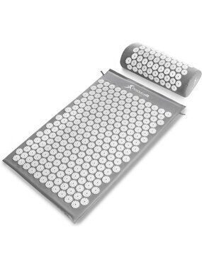 Acupressure Mat & Pillow Set for Back/Neck Pain Relief, Muscle Relaxation - Grey